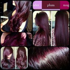 Deep Plum Hair, Pelo Color Vino, Burgundy Hair Dye, Nail Makeup, Plum Hair, Wine Hair, Baby Blue Nails