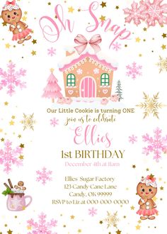 a pink and gold birthday party with gingerbreads, stars and snowflakes