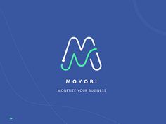 the logo for moyobii is shown on a blue background with white lines