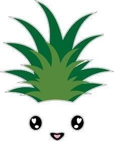 a white and green pineapple with black eyes