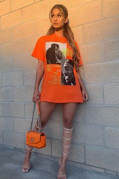 Orange Shirt, 90s Grunge, Brunch Outfit, Fashion Streetwear, T Shirt Dress