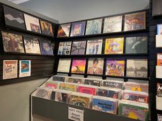 a display case filled with lots of cds