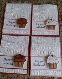 four happy birthday cards with cupcakes and the words happy birthday written on them