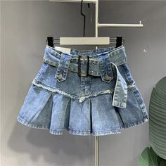 Naya Denim Mini Skirt FancySticated Women Street Fashion, Ropa Upcycling, Pleated Denim Skirt, Denim Retro, A Line Denim Skirt, Pleated Denim, Hip Skirt, Denim Skirt Women, High Waist Fashion