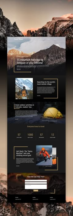 an image of a web page with mountains in the background and gold foil on it