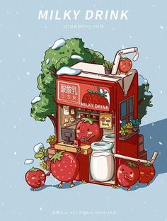 an illustrated image of a strawberry drink stand