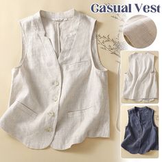 1pcs Womens Cotton Linen Vest Casual Loose V-Neck Sleeveless Vests Jacket Coat Description: Features: Features: Button open front, v neck, waist design highlights curves, sleeveless. Style: Casual women, junior, teens girls, lady. Fabric: soft and skin-friendly, suitable for spring, summer. Women sleeveless jacket vest for everyday wear, offices, casual, gatherings, dates, vacations, travel, shopping, etc. Material: cotton linen Color: Beige, Navy blue. As the picture shows, (Due to the difference between different monitors, the picture may have slight color difference. please make sure you do not mind before ordering, Thank you!) Package included: 1pcs Sleeveless Vest Jacket, Cottagecore Clothes, Linen Vest, Waist Coat, Estilo Preppy, Style Preppy, Summer Linen, Casual Vest, Outerwear Vest