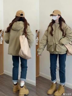 Korea Fall Outfit, Winter Ootd Korean, Korean Winter Fashion Outfits, Cute Outfits For Rainy Days, Cargo Pants Women Outfit, Japan Winter Fashion, Winter Inspo Outfits, Korean Style Outfits