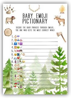 the baby emo dictionary is shown with animals and trees