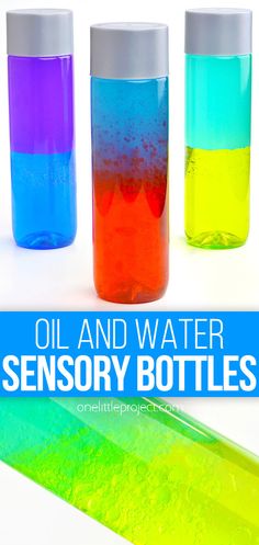 Oil and Water Sensory Bottles | Layered Color Mixing Sensory Bottle Weather Sensory Bottles, Sensory Bottles Diy, Weather Sensory, Voss Water Bottle, We Grow Together, Galaxy In A Bottle, Sensory Water