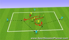 a soccer session with the ball going towards the goal and two players on the opposite side