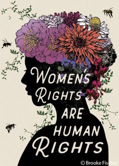 a woman with flowers in her hair and the words women rights are human rights