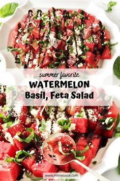 watermelon salad with basil, feta and parmesan cheese