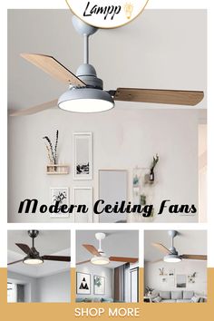 Lamppo 42'' Ceiling Fan Modern Wood Blade Fan Lighting in 4 Colors Living Room Ceiling Lights Half Vaulted, How High To Hang Ceiling Fan, Living Room With Fireplace Ceiling Lights, Ceiling Fans With Light Living Room, Kitchen Ceiling Fan With Light, Aesthetic Ceiling Fan, Ceiling Fan Modern, Cross Ventilation, Fan Lighting