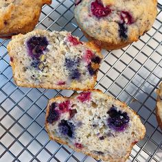 blueberry muffins cooling on a wire rack