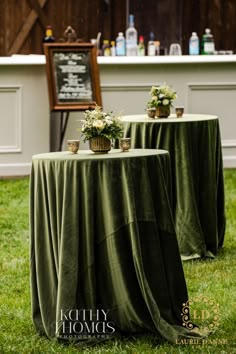 Gorgeous outdoor cocktail hour for a fall, gold and forest green wedding held at Saddle Woods Farm in Nashville, Tennessee Fall Wedding Cocktail Hour, Fall Wedding Cocktails, Outdoor Cocktail Hour, Wedding Cocktail Tables, Cocktail Table Decor, Cocktail Hour Decor, Forest Green Wedding, Cocktail Wedding Reception, Wedding Cocktail Hour