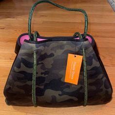 Haute Shore. Camo Outside. Pink Inside. Comes With Wallet. Nwt. Womens Tote Bags, Camo, Wallet, Green, Pink, Women Shopping, Color