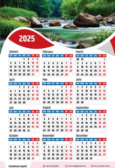 a calendar for the new year with water and trees in the background stock photo - rights