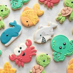 decorated cookies with sea animals and fish on them