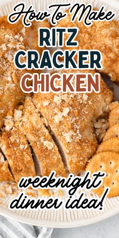 a white plate topped with chicken and crackers