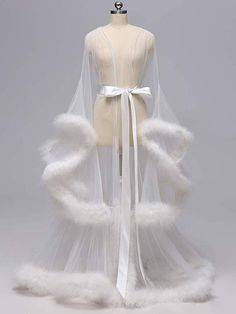 Sexy tulle robe with flirty marabou fur edge. Perfect for any special occasion such as prom, honey moon, Cocktail, Birthday, Photo Shoot, Masquerade Dancing Party, Anniversary, Engagement, Pageant, and more.  Tulle, Fur, Satin Sash Length approx 59 inches Size S - suitable for size 0-6 Size M - suitable for size 8-14 S 1920s Kimono, Fancy Robes, Birthday Women, Sheer Robe, Women Costume, Illusion Tulle, Antique Clothing, Bridal Robes, How To Make Shorts