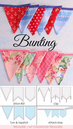 the bunting pattern is shown with instructions to make it look like they have been made from