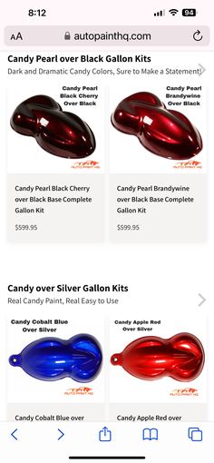 an iphone screen showing different color options for candy paint and other items on the phone