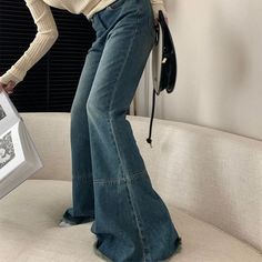 Low Waist Flare Jeans, Y2k Outfits, Denim Cotton, Street Casual, Draped Fabric, Slim Waist, Low Waist, Luxury Fabrics, Cotton Style