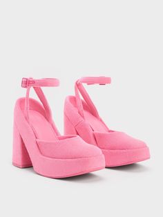 Spring is a time for bold colours, and these Loey platform pumps are great for injecting colour into your outfits. Featuring a plush fabric finish in bright bubblegum pink, this ultra-feminine pair makes a playful statement. Its chunky contours and impressive 12.5cm heels create a striking silhouette that will stand out in any crowd. Complete with ankle-straps for a secure fit, wear these with a sweet miniskirt and a crop top to maximise the leg-lengthening effect. Pink Pumps, Charles Keith, Plush Fabric, Bubblegum Pink, Pink Outfit, Ankle Straps, Platform Pumps, Sales Gifts, Ankle Strap