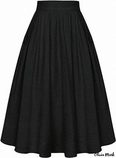 Olivia Mark - Vintage Style Half-Length Skirt with Comfortable Casual Design, Pockets, Elastic Waist, and Flared Hem White Flares, Midi Flare Skirt, Casual Design, Types Of Skirts, High Waisted Denim, Olivia Mark, A Line Skirt, A Line Skirts, Vintage Black