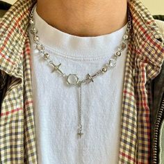 Y2k Chrome Crystal Orb Pendant Choker Necklace These Chains Are Unisex :)! Stainless Steel Chain Brand New Chrome Choker Necklace, Y2k Style Clavicle Chain Necklace, Y2k Streetwear Metal Jewelry, Y2k Chrome, Guy Jewelry, Streetwear Jewelry, Boys Necklace, Crystal Orb, Grunge Jewelry