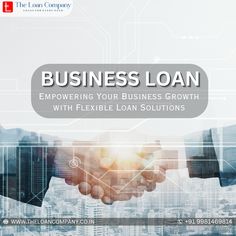 two people shaking hands over a cityscape with the words business loan on it