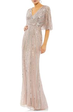 Mac Duggal Wide Sleeve Sequin Gown | Nordstrom Mother Of The Bride Dresses Long Spring, Adriana Papell Dresses, Quinceanera Mom Dress, Mom Dress For Wedding, Party Long Dresses For Women, Formal Gowns With Sleeves, Party Gowns Elegant, Dinner Attire, Wedding Entourage