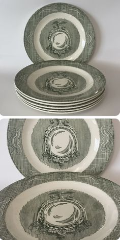 four plates stacked on top of each other in different styles and sizes, with the same design