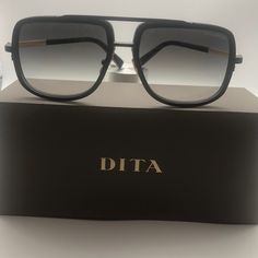 Brand New Dita Aviator Sunglasses, Matte Black With Gold Details. Titanium Front With Acetate Details. Mach One, Glasses Accessories, Aviator Sunglasses, Gold Details, Matte Black, Bridge, Mens Accessories, Sunglasses, Brand New