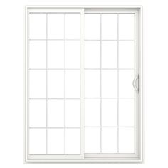 thermaic sliding glass door with white frame is shown in front of a white wall