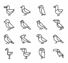 birds line icon set on white background