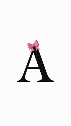 the letter a has a pink bow on it's head and is black with a white background