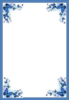 a blue and white frame with butterflies on it