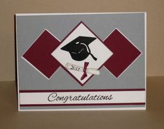 congratulations card with graduation cap and tassel on grey, red and white background that says congratulations