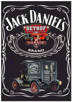 an old time car advertising jack daniels'setrof orange brand