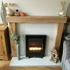 a living room with a fire place in it