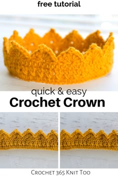 the crochet crown is shown with instructions to make it look like an adult sized crown