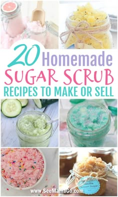 sugar scrub recipe collage with the words 20 easy diy sugar scrub recipes for super soft skin