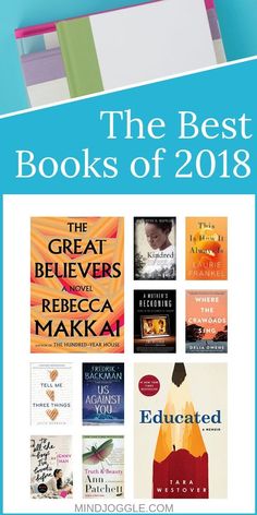 the best books of 2018 are on display in front of a blue background with text overlay