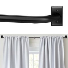 the curtain rod is hanging on the wall next to the window with white drapes