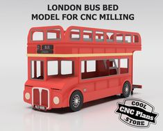 a red double decker bus with the words london bus bed model for cnc milling