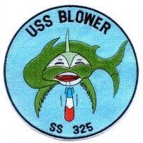 the uss blower logo is shown in blue and green, with an image of a fish