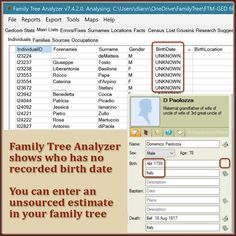 the family tree analizer shows who has no recorded birth date you can enter an insured estimate in your family tree