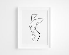 a black and white drawing of a woman's body on a white background in a frame